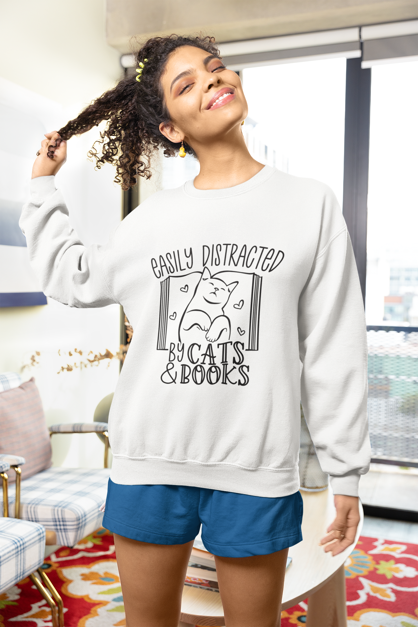 Easily Distracted by Cats and Books Sweatshirt!